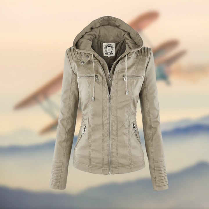 Caroline ™ | Stylish Tan Leather Jacket with Hood