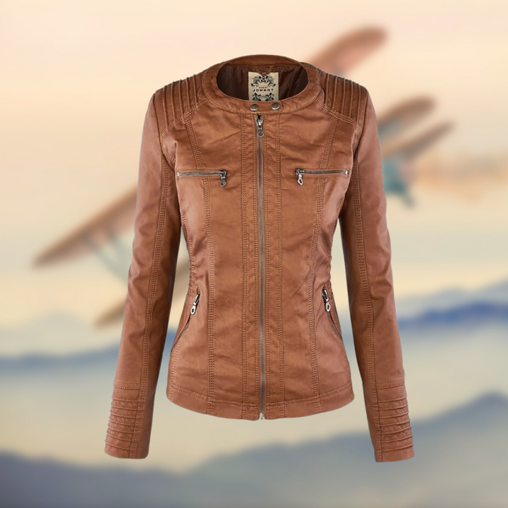 Caroline ™ | Stylish Tan Leather Jacket with Hood