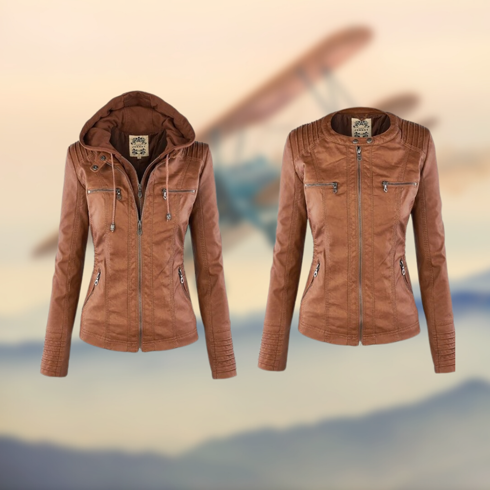 Caroline ™ | Stylish Tan Leather Jacket with Hood