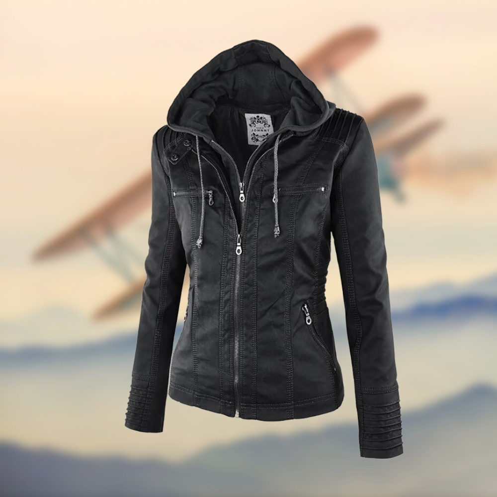 Caroline ™ | Stylish Tan Leather Jacket with Hood