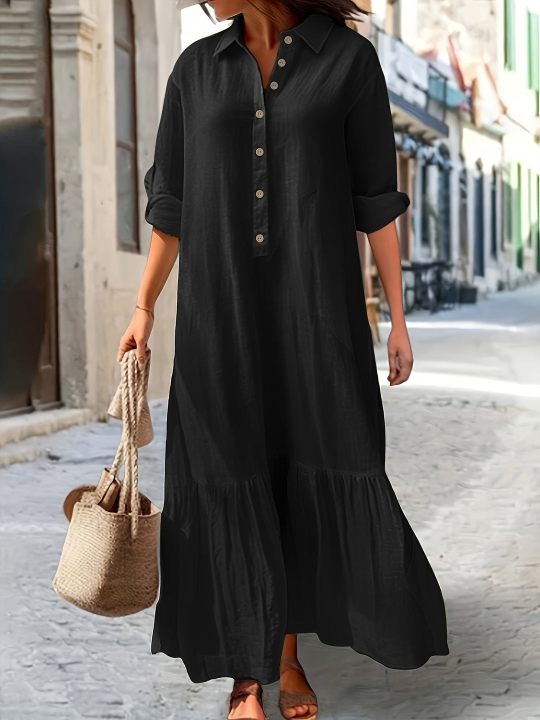 Lyra™ | Stylish Loose-Fit Button Down Maxi Dress