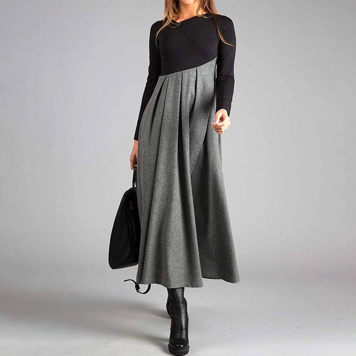 Evelyn™ | Elegant Two-Tone Long Sleeve Maxi Dress