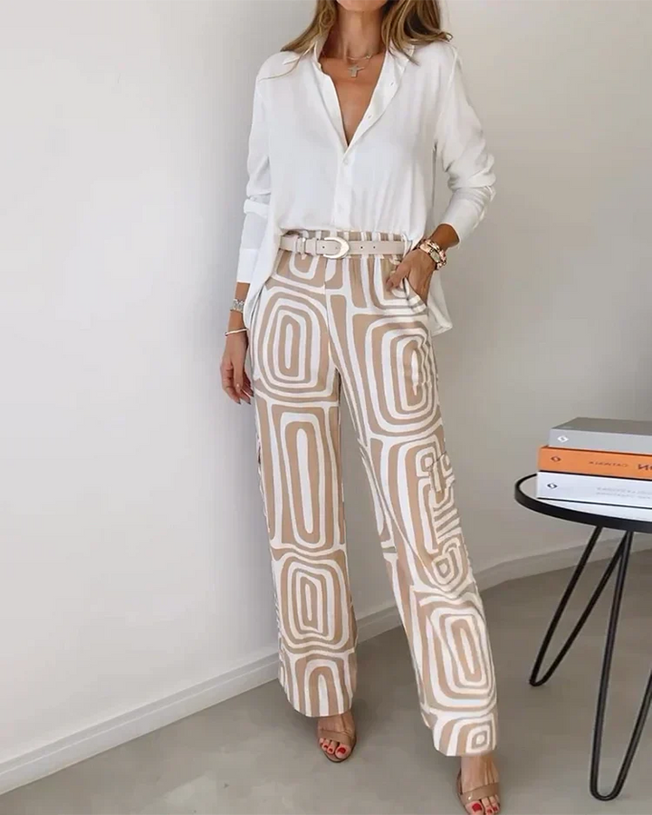 Mila ™ | Geometric Patterned Wide-Leg Pants Set