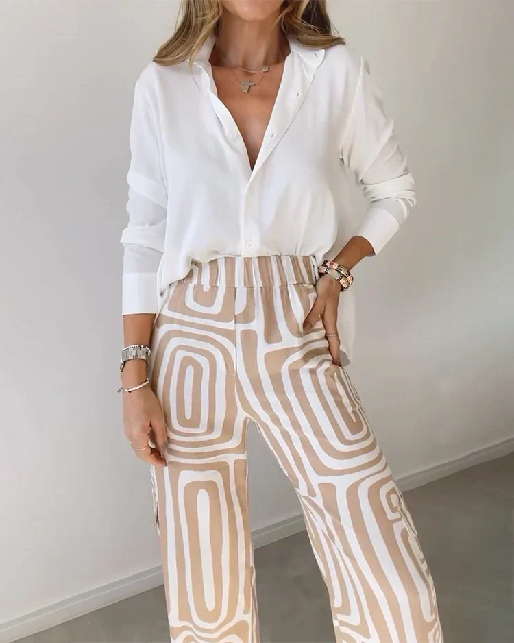 Mila ™ | Geometric Patterned Wide-Leg Pants Set