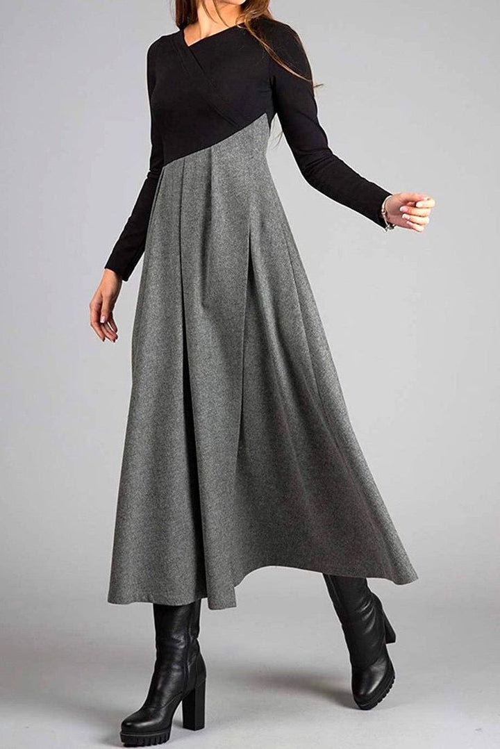 Evelyn™ | Elegant Two-Tone Long Sleeve Maxi Dress