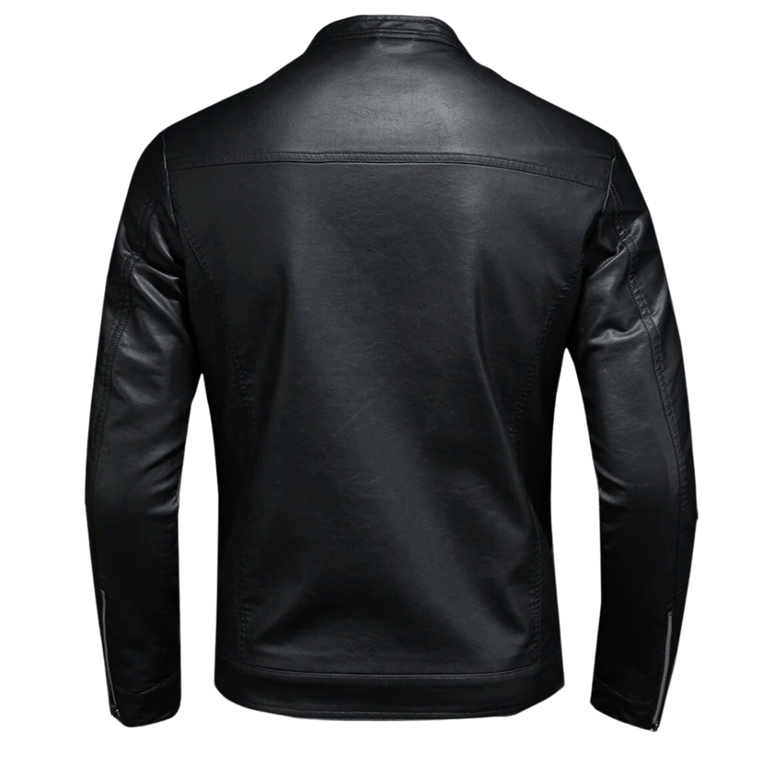 Ernst ™ | Classic Black Leather Biker Jacket with Snap Collar