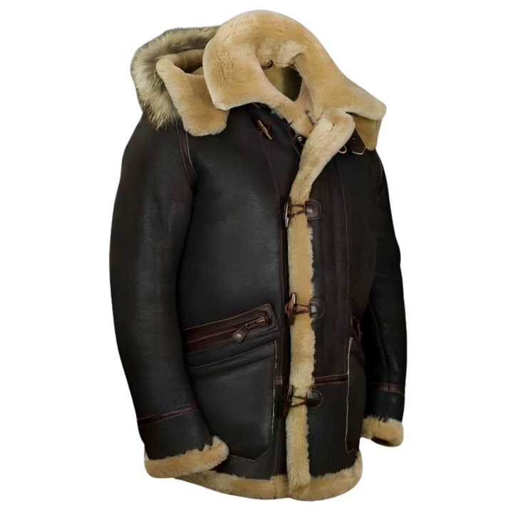 Edvard ™ | Classic Leather Shearling Hooded Jacket