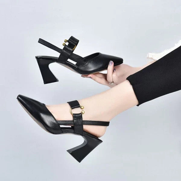 Clare ™ | Elegant Block Heel Pumps with Strap Detail