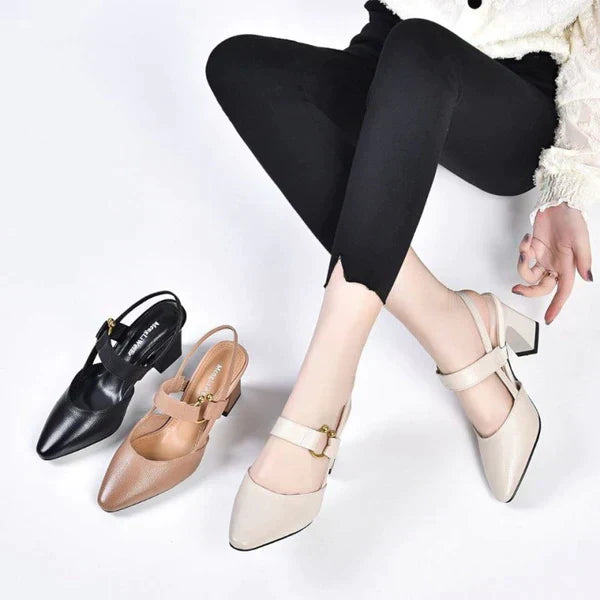 Clare ™ | Elegant Block Heel Pumps with Strap Detail