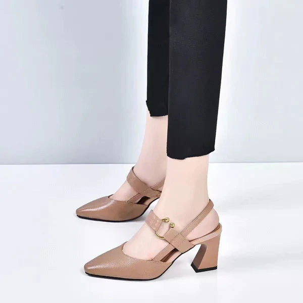 Clare ™ | Elegant Block Heel Pumps with Strap Detail