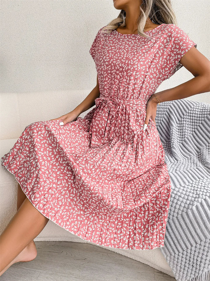 Isabelle ™ | Pleated Floral Dress with Tie