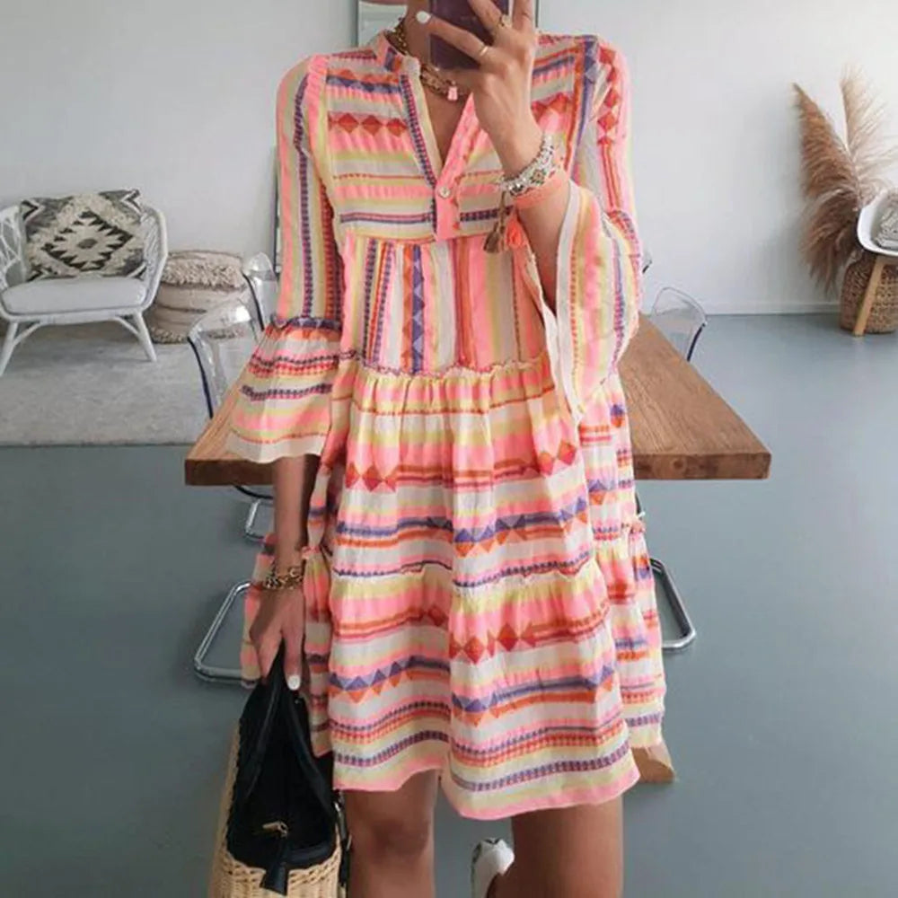 Anika ™ | Colorful Boho Striped Dress