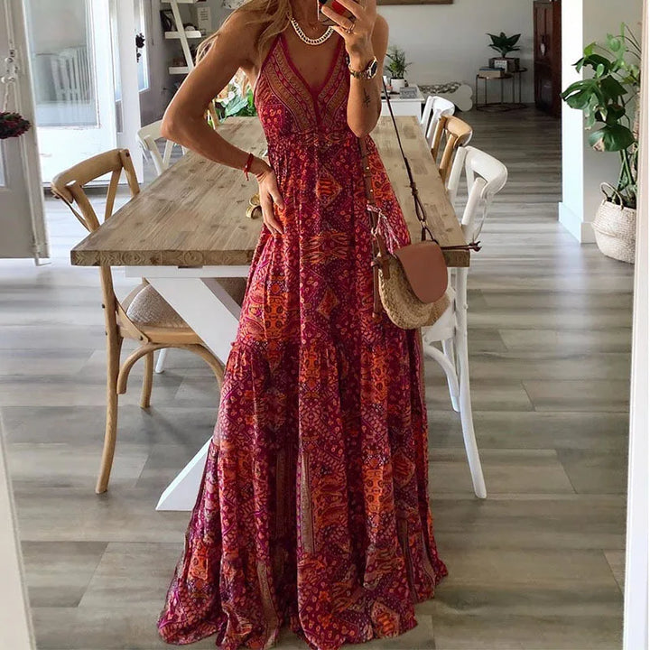 Helena ™ | Bohemian Print Halter Maxi Dress