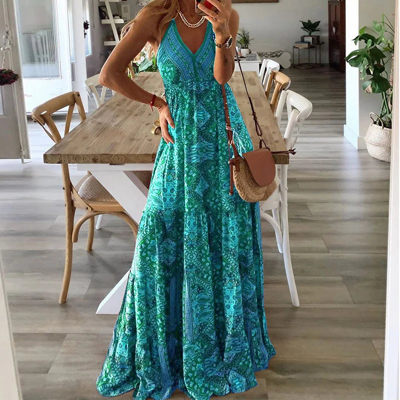 Helena ™ | Bohemian Print Halter Maxi Dress