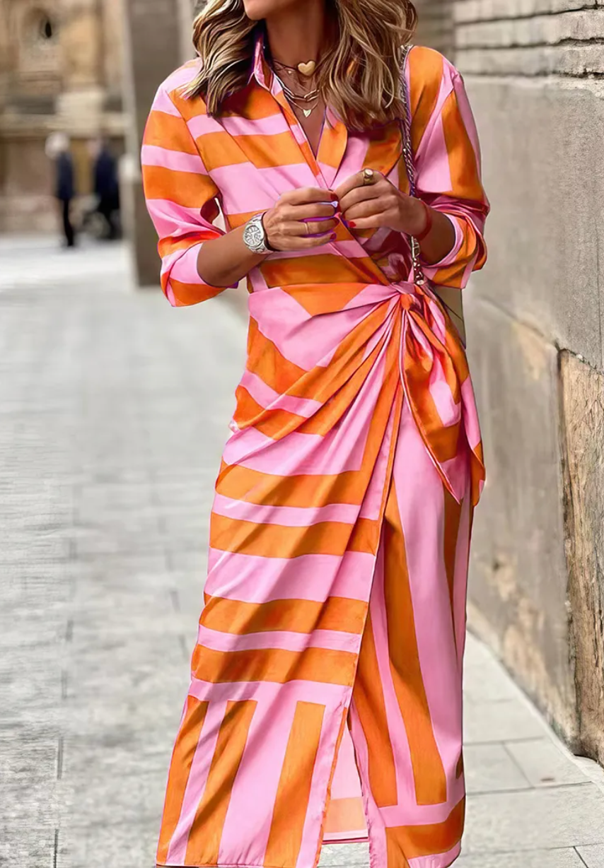 Solana™ | Elegant Striped Wrap Dress