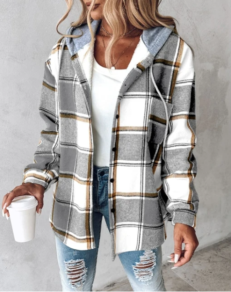 Maddie ™ | Casual Hoodie Checkered Shirt Jacket