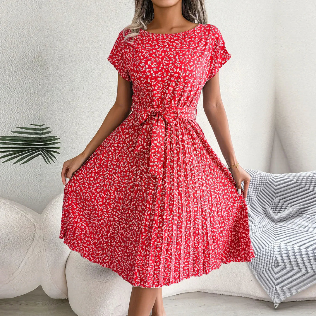 Isabelle ™ | Pleated Floral Dress with Tie