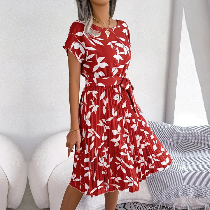 Isabelle ™ | Pleated Floral Dress with Tie