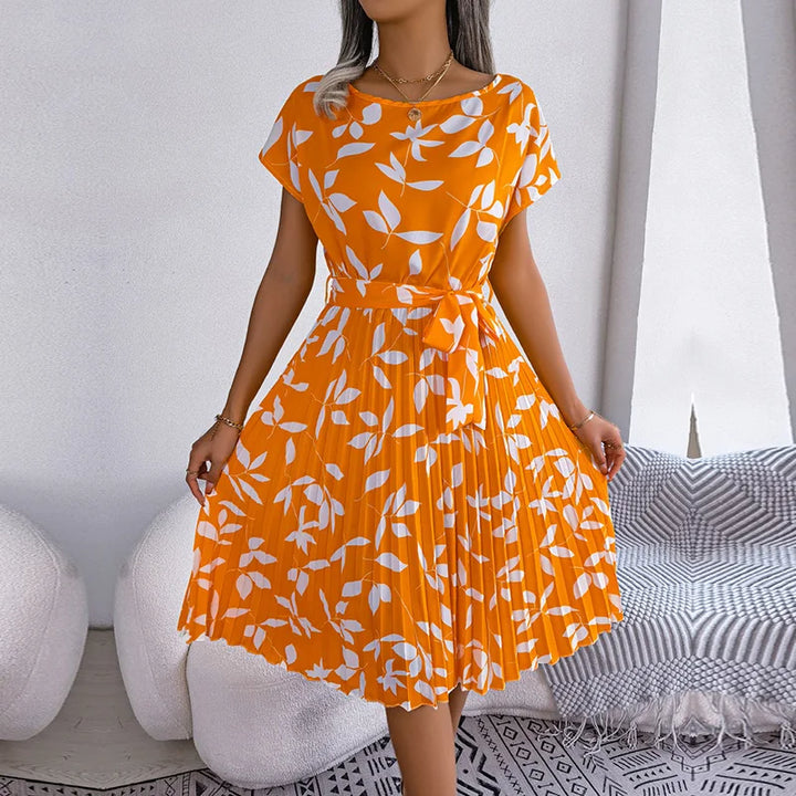 Isabelle ™ | Pleated Floral Dress with Tie