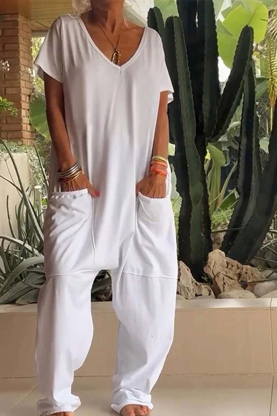 Reshiel ™ | Relaxed Short-Sleeve V-Neck Baggy Jumpsuit