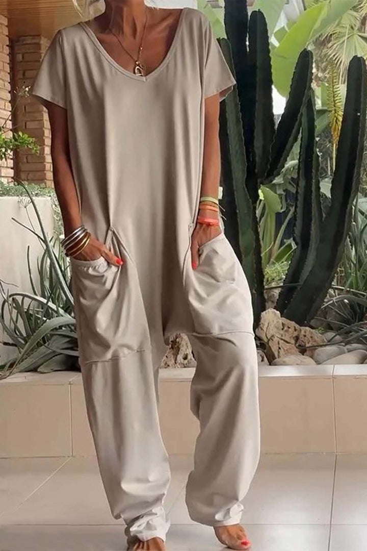 Reshiel ™ | Relaxed Short-Sleeve V-Neck Baggy Jumpsuit