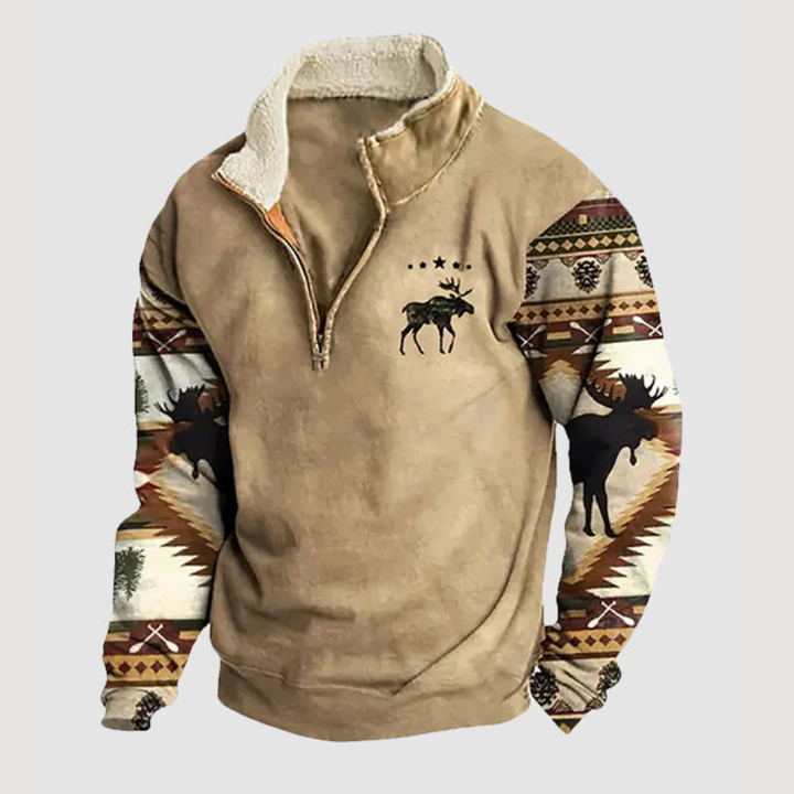 Kjeld ™ | Cozy Moose Print Half-Zip Sweater