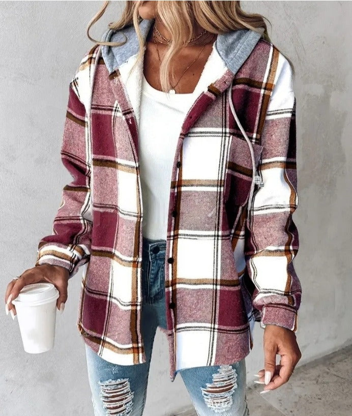 Maddie ™ | Casual Hoodie Checkered Shirt Jacket