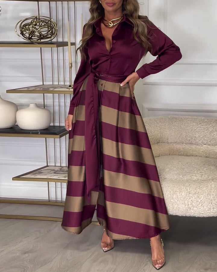 Sophie ™ | Stylish Striped Belted Maxi Dress