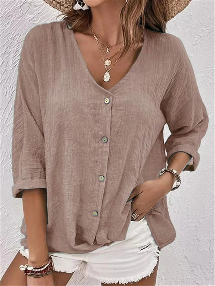 Fayo™ | Effortless V-Neck Button-Up Top