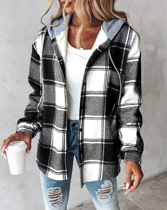 Maddie ™ | Casual Hoodie Checkered Shirt Jacket