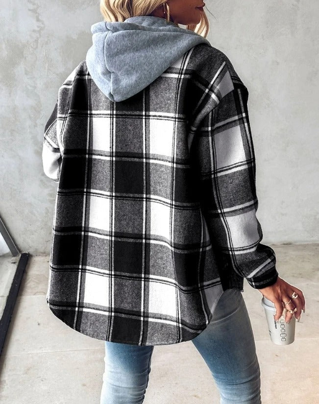 Maddie ™ | Casual Hoodie Checkered Shirt Jacket