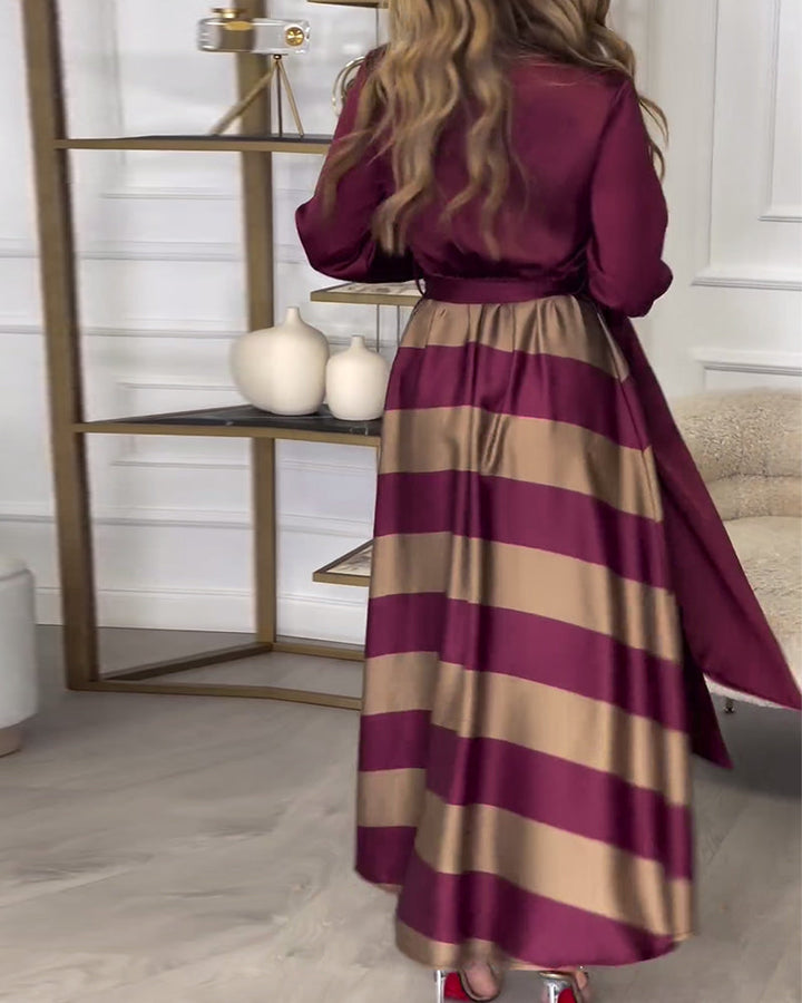 Sophie ™ | Stylish Striped Belted Maxi Dress