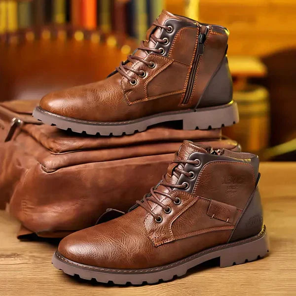 Carsten ™ | Rugged Leather Lace-Up Boots with Side Zipper