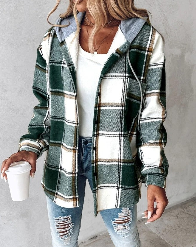 Maddie ™ | Casual Hoodie Checkered Shirt Jacket