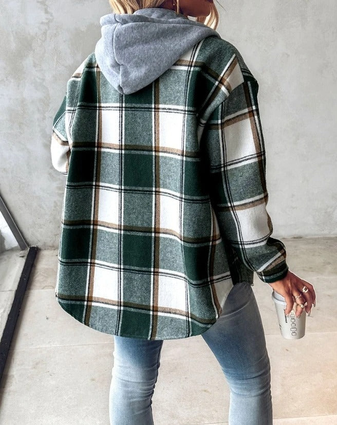 Maddie ™ | Casual Hoodie Checkered Shirt Jacket